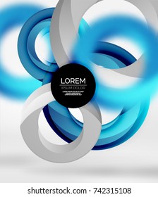 Abstract rings composition in grey 3d space with blurred effects. Vector digital wallpaper or business technology presentation background