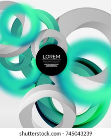 Abstract rings composition in grey 3d space with blurred effects. Vector digital wallpaper or business technology presentation background