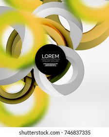 Abstract rings composition in grey 3d space with blurred effects. Vector digital wallpaper or business technology presentation background