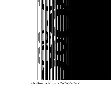 Abstract rings. Striped black and white pattern with place for text. Vector background from lines. Transition from black to white. For covers, advertising, packaging
