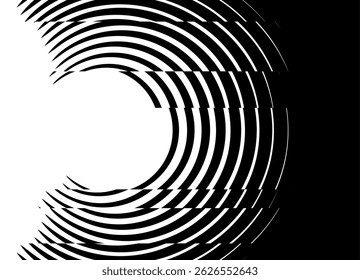 Abstracte ringen. Gestreept zwart-wit patroon met ruimte voor tekst. Vectorachtergrond. Overgang van zwart naar wit. Voor hoezen, reclame, verpakking. Cirkels