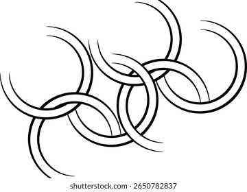 Anéis abstratos. Padrão de vetor de linhas pretas finas em um plano de fundo branco. Elemento de design para publicidade, embalagem, impressão. Fundo simétrico nítido do vetor. Olimpíadas