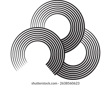 Abstract rings. Vector sports pattern of black retro lines on a white background. Vector design element. Trendy striped vector background. For sports car, boat, sportswear, toys.