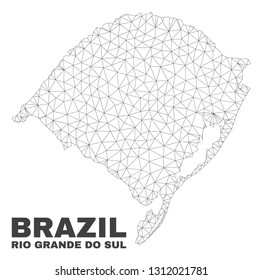 Abstract Rio Grande do Sul State map isolated on a white background. Triangular mesh model in black color of Rio Grande do Sul State map.