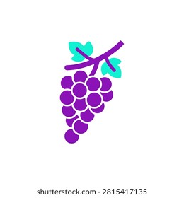 Abstract ripe purple grapes on vine with leaves representing healthy diet and vineyard agriculture. For food and beverage advertising.