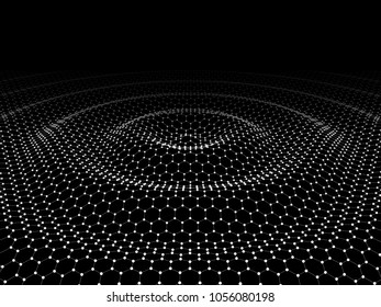Abstract ripple background from hexagon on black. Vector for technological design. 
