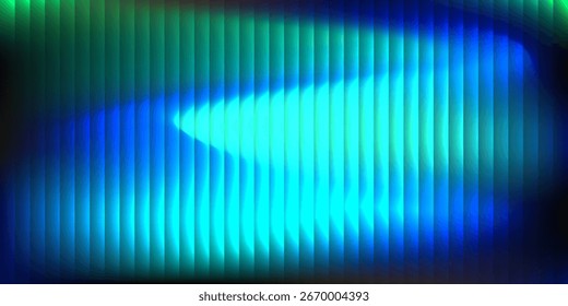 Gradiente Abstractas de textura de vidrio ondulado en luz de neón azul y verde. Fondo futurista con líneas de Vertical estriadas y gradiente verde azul vibrante
