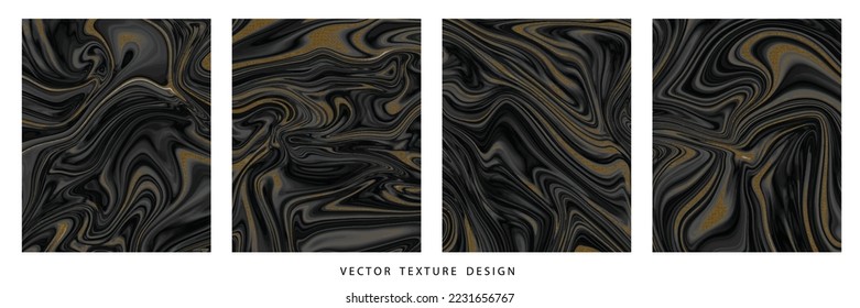 Abstract rippled black golden pattern wavy white frame background. Vector texture design.