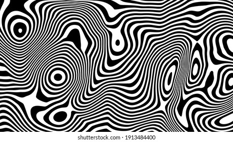 Abstract rippled or black lines pattern with wavy vibrant facture on white background and texture. Liquify lines effect. - Vector. 