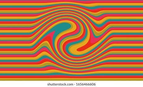 Abstract rippled or colorful lines pattern with wavy vibrant facture. Liquid effect. 90s style. Cool colorful color palette. Vector illustration. EPS 10. 