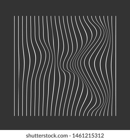 Abstract rippled or gradient lines pattern with wavy vibrant facture on dark grey background. Music cover Square format. Vector illustration