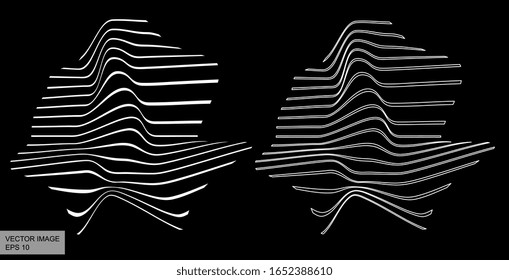 Abstract rippled lines pattern with wavy vibrant facture on background. Square format. Vector illustration EPS 10. Editable vector element for creating and graphic design. Social media template. Text.