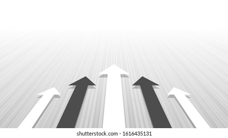 Abstract rising up arrows on strip black and white color background