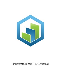 Abstract rising bar on a hexagon business consulting graphic template