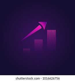 Abstract rising neon colored icon deisgn with levels and arrow