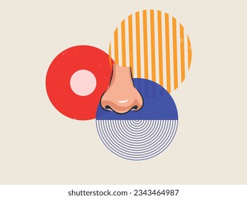 Resumen Arte de Risograph Nose - Diseño expresivo vectorial con una fascinante nariz en medio de patrones abstractos. Perfecto para impresiones y afiches contemporáneos.