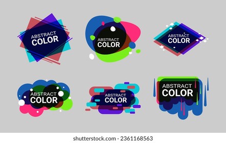 Abstract risograph shapes with text vector illustrations set. Collection of cartoon drawings of different forms, colors and textures of risograph with text. Abstract, retro, decoration concept
