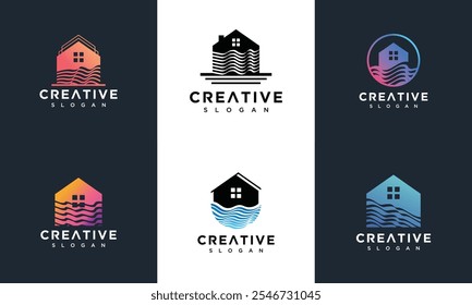 colección Abstractas del diseño del logotipo de River House. Ilustración vectorial de diseño de logo de River house	
