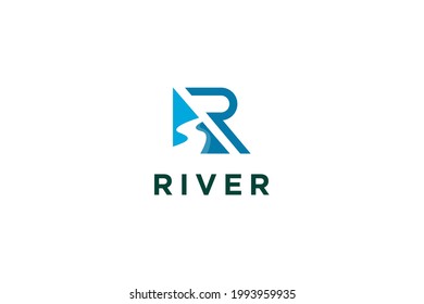 abstract River with letter R logo design vector illustration. River with letter R suitable for business and management company logos.