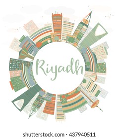 Abstract Riyadh skyline with Color buildings. Vector illustration with copy space. Business and tourism concept with skyscrapers.