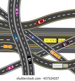 Abstract road junction. The intersections of various roads. Transport. Vector illustration