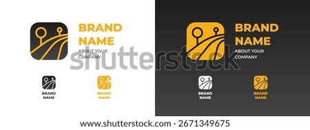 Abstract road logo with flowing line and curved route symbol. Modern vector design for travel app, navigation service, transport agency, logistics brand, highway project or digital map identity.