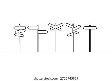 Sinal de estrada abstrato contínuo um desenho de linha minimalista vetor.Tráfego sinal de direção desenho linha contínua isolado fundo branco.Sinal de estrada simples desenho contínuo uma linha.