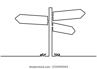 Sinal de estrada abstrato contínuo um desenho de linha minimalista vetor.Tráfego sinal de direção desenho linha contínua isolado fundo branco.Sinal de estrada simples desenho contínuo uma linha.
