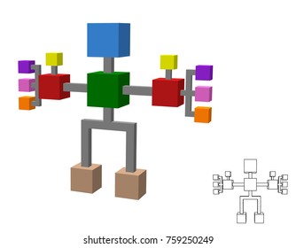 Abstract robot of cubes. Infographic template. Isolated on white background. 3d Vector illustration.