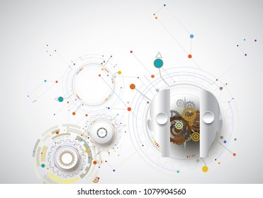 Abstract robot design on gray color background, Vector illustration Hi-tech digital technology design colorful on circuit board and gear wheel engineering digital telecoms technology concept.