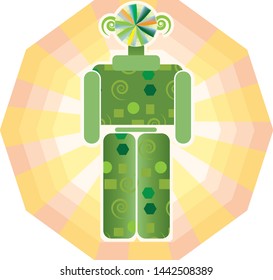 Abstract Robot model / icon design with Geometrical pattern. Green based multicolored robot model for multipurpose use.