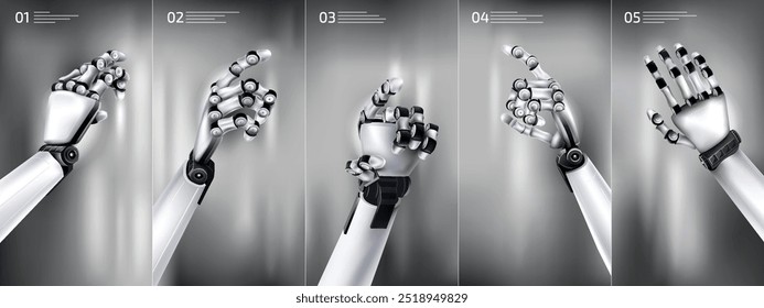 Abstract robotic hands in a realistic style on a gray background