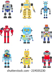 Abstract robots set isolated on white background. Vector illustration