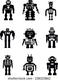 Abstract robots set isolated on white background. Vector illustration