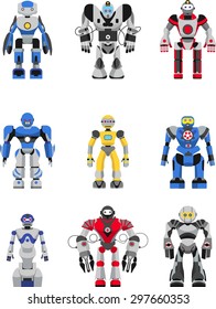 Abstract robots set isolated on white background. Vector illustration