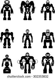 Abstract robots set isolated on white background. Vector illustration