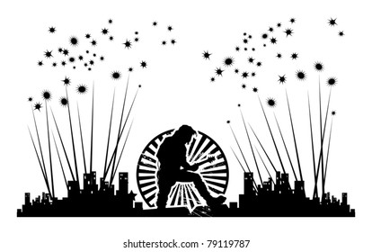 Abstract rock in the city background, vector illustration