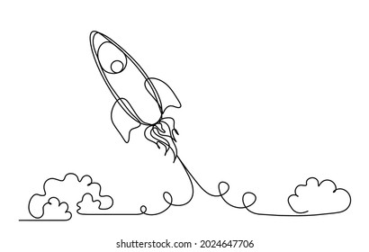 Abstract rocket as continuous line drawing on white background. Vector