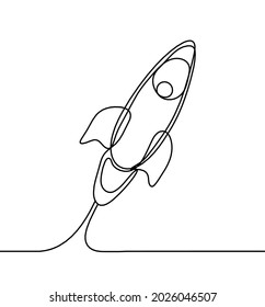 Abstract rocket as continuous line drawing on white background. Vector