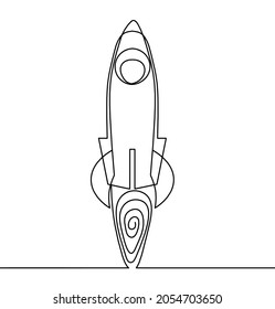 Resumen del cohete como plano de línea continua sobre fondo blanco. Vector