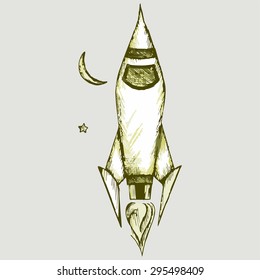 Abstract rocket flying in the sky. Vector Image