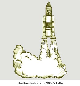 Abstract rocket flying in the sky. Vector Image