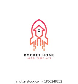 Abstract Rocket and House Combination with Modern Orange Lines Logo Design.