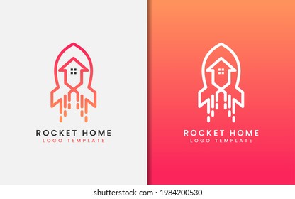 Abstract Rocket and House Combination with Modern Orange Lines Logo Design.