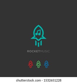 Abstract rocket music logo design. Astronaut ship sound icon vector