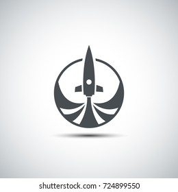 Abstract rocket silhouette with shadow. Rocket flight icon. 