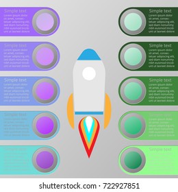 Abstract rocket vector infographics options with icons and flow diagram, vector eps10 illustration