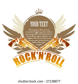 Abstract rock-n-roll image with two revolvers, wings and place for your text
