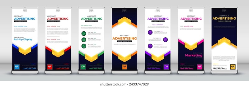 abstract roll up banner collection in blue, red, green, orange, pink, purple and yellow print ready colors
