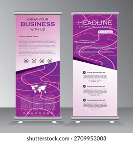 Diseño Abstractas de Anuncio enrollado con líneas, Plantilla de Anuncio enrollable abstracto, Anuncio de Vertical de color rosa y púrpura con líneas rosadas, tire hacia arriba, Anuncio de Vertical morden, Vector EPS 10